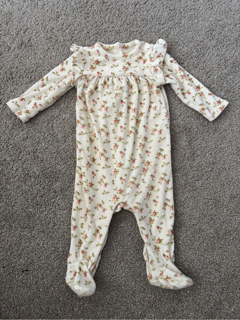 Ralph Lauren Cream Footed One-Piece with Pink Floral Print